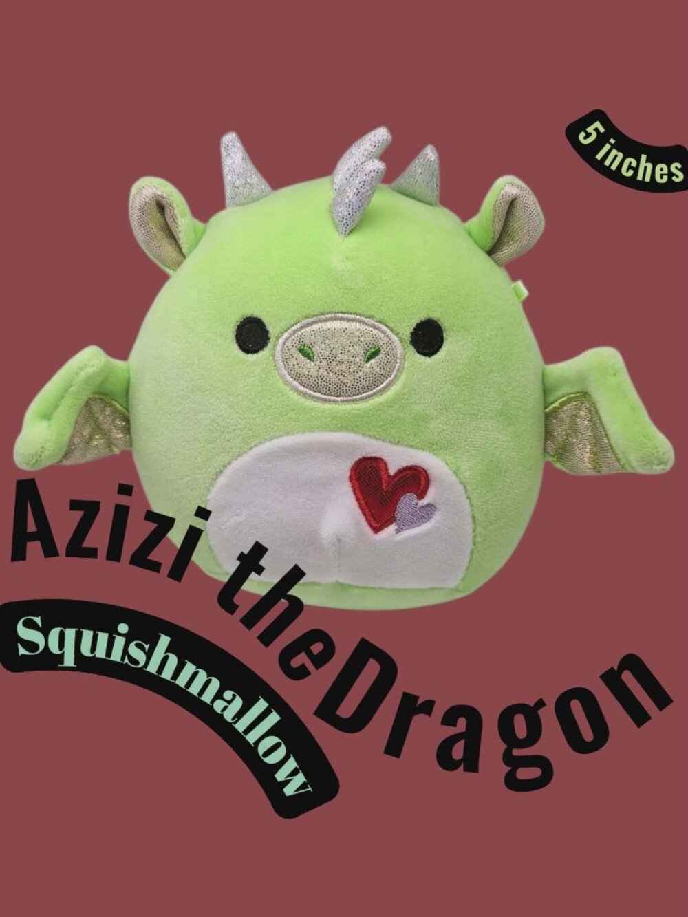 Squishmallow Azizi the Dragon Lime Green Valentine's Day Squad 2024 5" Plush Toy